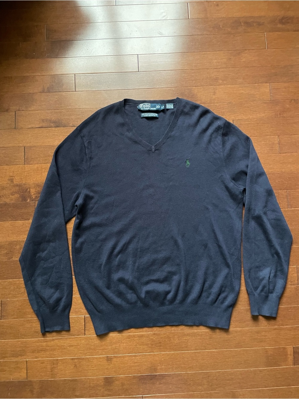Vintage Polo by Ralph Lauren Navy V-Neck Sweater with Green Pony